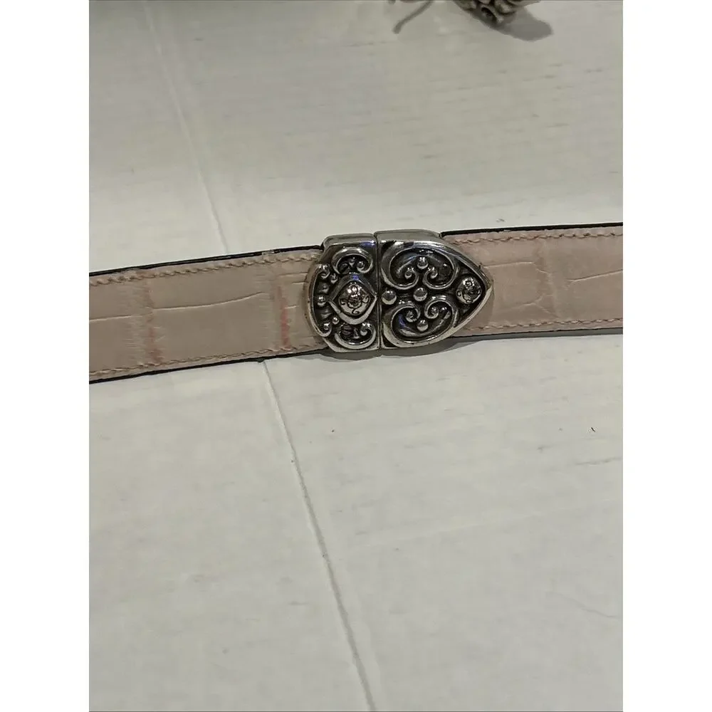 Brighton Belt ML 32 Reversible Pink or Black Leather Silver Hardware B40270